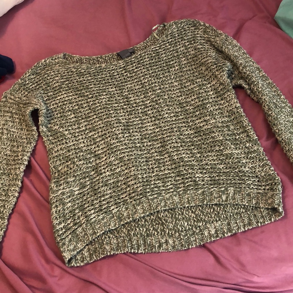 Green and White Open Knit Sweater